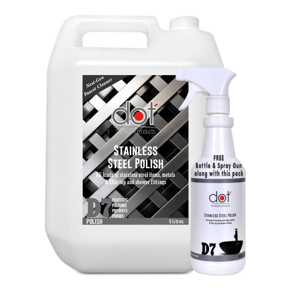 DOT Homecare Products | Stainless Steel Polish 5 Litres | Protect from Rusts | SS Shiner | Removes Hard Water Stains | India's 1st Matte Black Fixture cleaner | Thicker than any cleaner