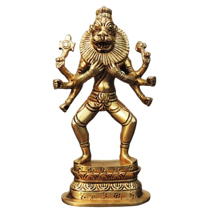 Brass Narsingh Bhagwan Murti – Premium Brass Hindu God Decorative Statue, Height : 7.2 Inch (BSMAS1286 N)