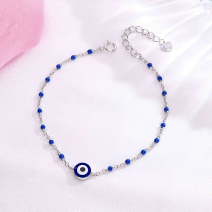 Stylish Single Evil Eye Blue Beads Silver Bracelet-None / Silver