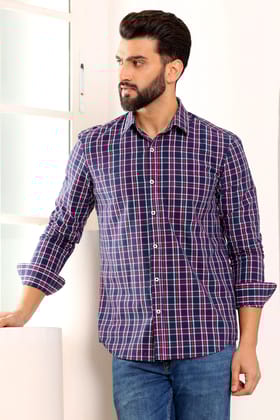 Blue Check Cotton Shirt (Size - S) by BLUE EAGLE