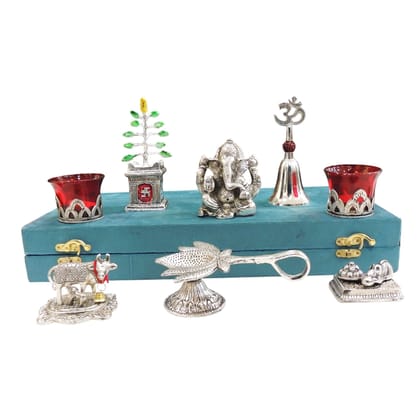 Aluminium Ganesh Ji with Tulsi Plant Gift Set for Auspicious Home Decor, Height : 1.5 Inch (ASMAS530 G)