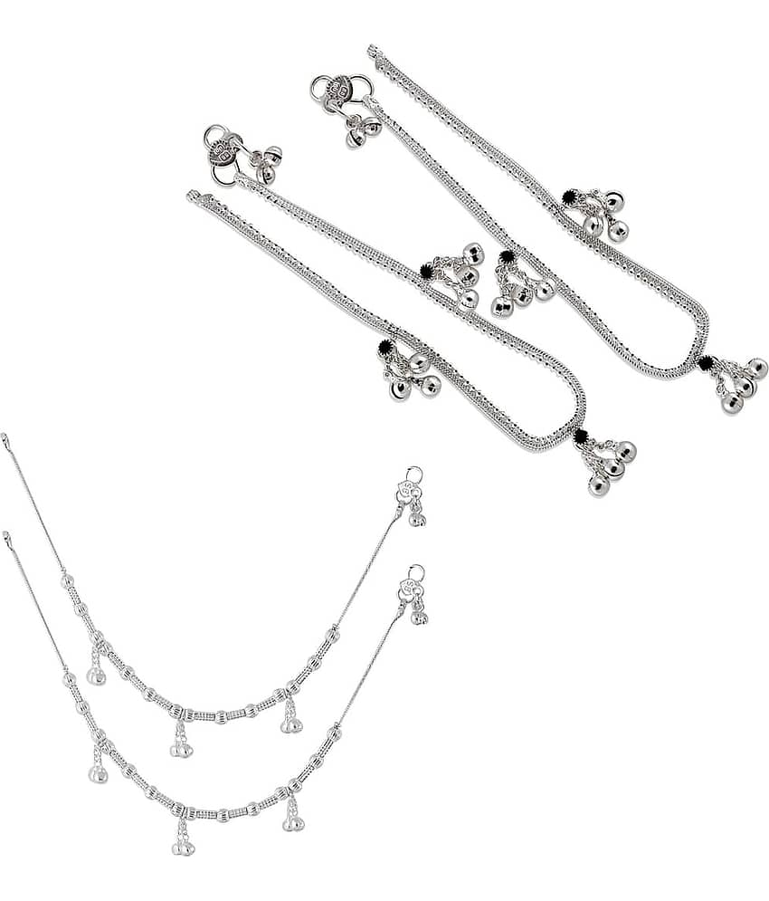 HEER COLLECTION - Silver Anklets ( Pack of 2 )