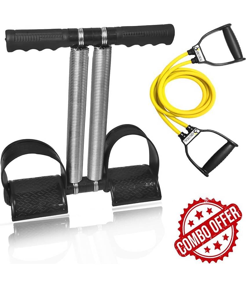 Double Spring Premium Natural Latex and Thread Count Nylon, Foam Wrapped Handle Tummy Trimmer with Exercise Resistance Toning Stretchable Tube for Abdominal and Full Body Workout (YELLOW)