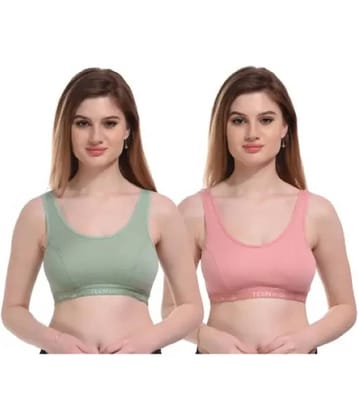 Kiran Enterprises Green,Pink Cotton Non Padded Women's Sports Bra ( Pack of 2 )
