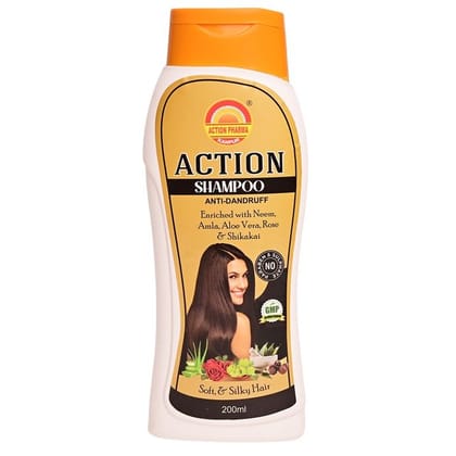 Action Pharma I Action Shampoo I Anti-Dandruff I Enriched with Neem I Amla I Aloe Vera I Rose & Shikakai I Soft & Silky Healthy Hair I No Paraben & Sulphate I 500 ML