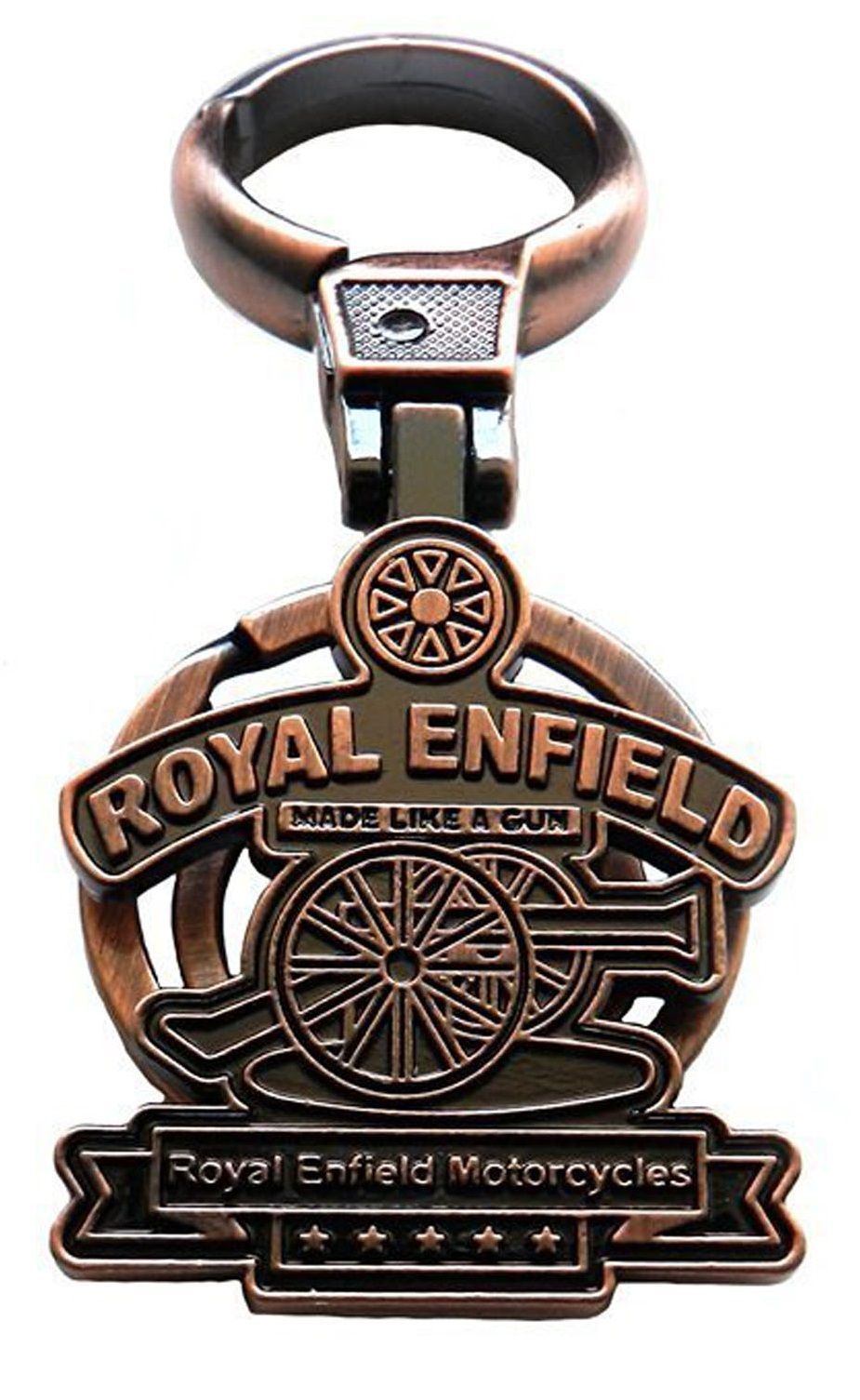 KD COLLECTIONS Double Ring Bike Hook Keychain Compatible With Royal RE Bullet Classic Bike & Cars - Brown Color - Pack of 1 Keychain