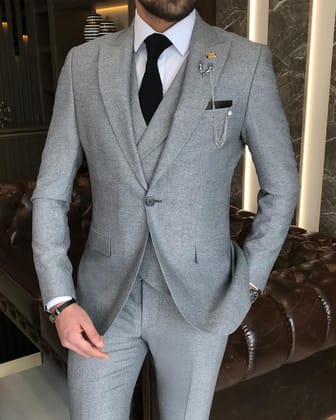 ITALIAN FIT MEN'S ASH GREY SUIT BY ITALIAN VEGA® (3-Piece)-S-38