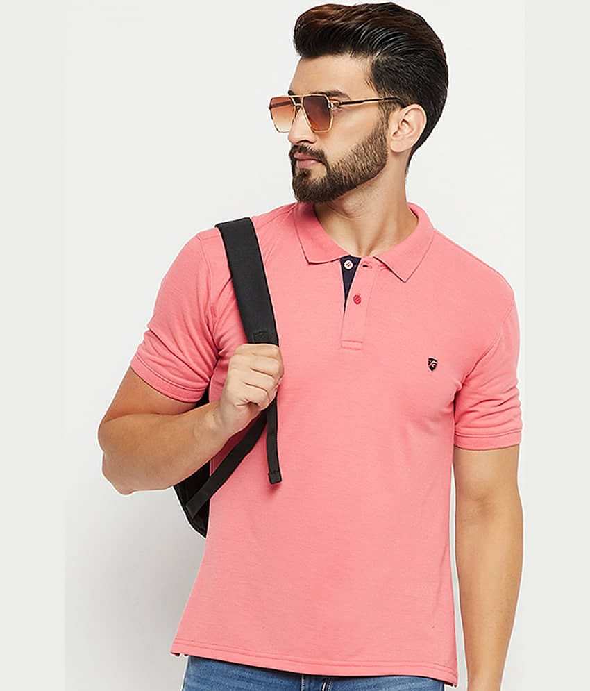 XFOX Pack of 1 Cotton Blend Regular Fit Solid Half Sleeves Men's Polo T Shirt ( Coral )