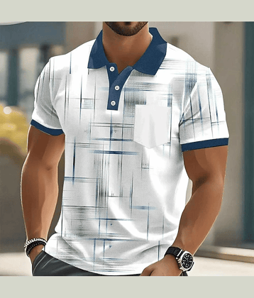 TAZO Men Polyester Regular Fit Printed Polo T Shirt ( White )