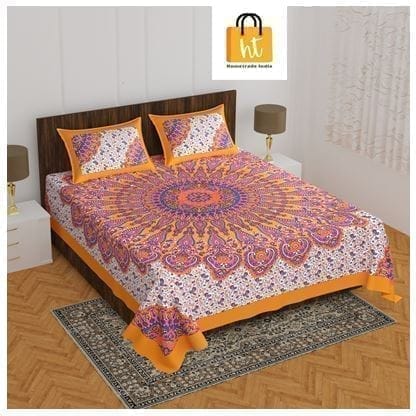 3001-Hometrade India-Standard King Size (90*108 Inches) Double Bedsheet With 2 Pillow Cover-RJ-14-Jaipur lining-3211
