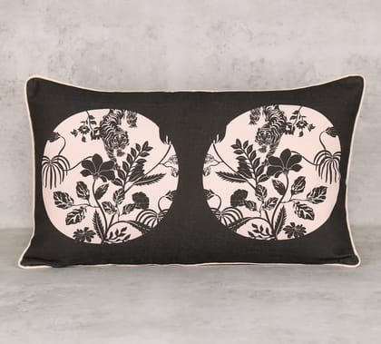 India Circus Fleur Greyscale - Cotton Duck Cushion Cover - 8X16 Inch