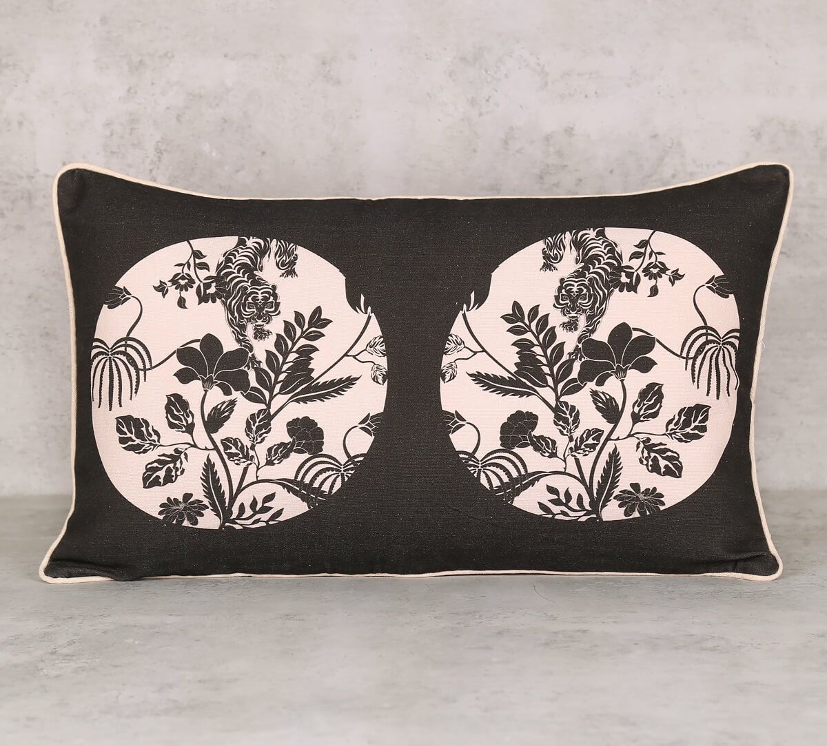 India Circus Fleur Greyscale - Cotton Duck Cushion Cover - 8X16 Inch