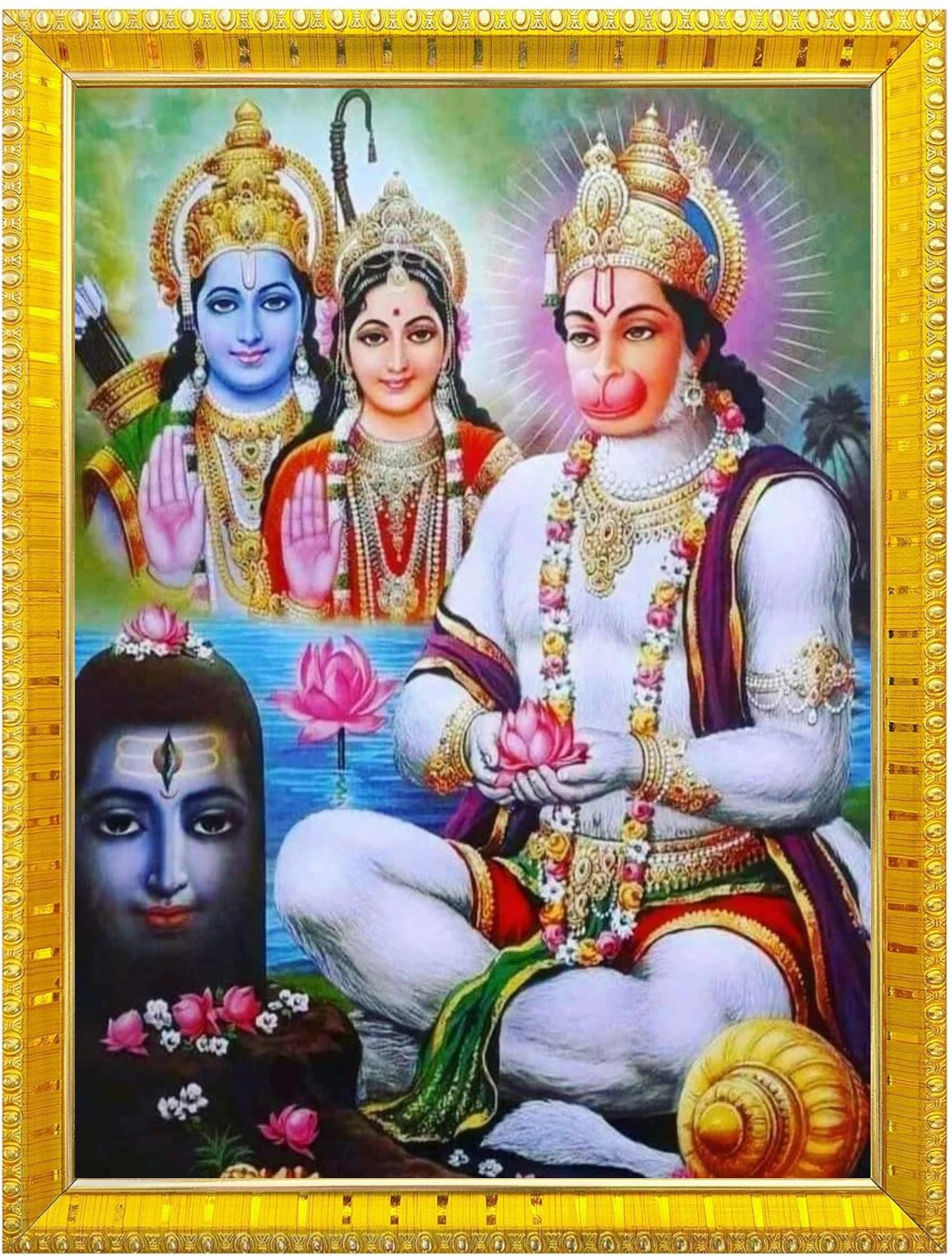 NOKKES Hanuman Bajrangbali Hanumanji Maruti Golden 5X7 Inch Photo Frame_AQW34