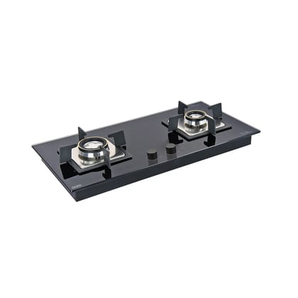 2 Burner Glass Hob Top with Double Ring Forged Brass Burners Auto Ignition (1022 SQ HT DB)