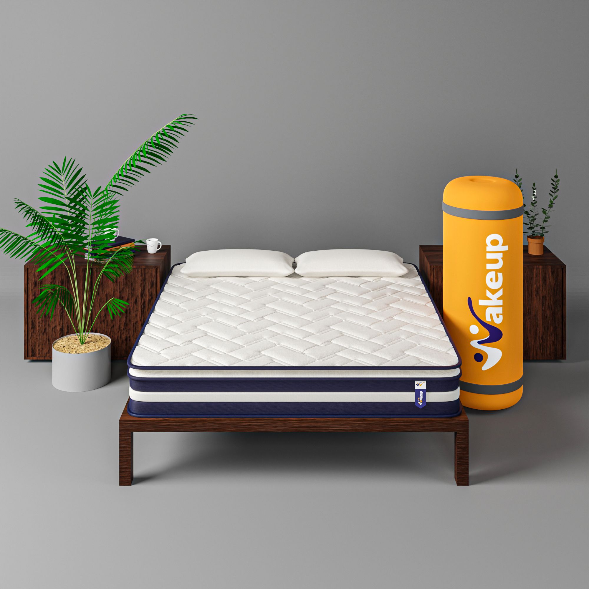 Wakeup India Spring Pillowtop Hybrid Mattress | Smarttech Pillowtop Hybrid Pocket Spring Mattress |10 inch Mattress, Single Bed |( Single Size- 84x42x10 inch, White , Navy Blue )