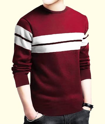 Leotude Men Cotton Blend Regular Fit Striped T-Shirt ( Maroon )