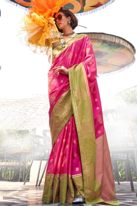 Pink Woven Silk Saree
