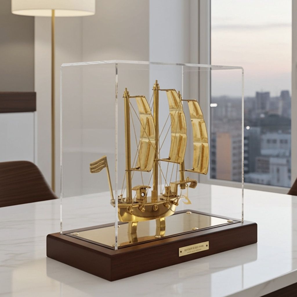 Brass Ship Figurine with Protective Display Box ? Nautical Decor, Height : 8.5 Inch (MRMAS238 C)