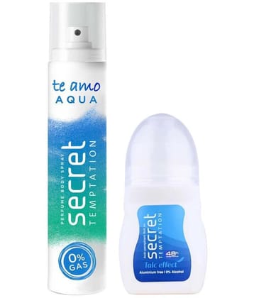 secret temptation Talc Effect Roll-on 50ml & Aqua Body Spary 120ml, Combo Pack of 2 for Women (2 Items in the set)