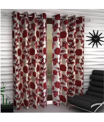 Tanishka Fabs Floral Semi-Transparent Eyelet Curtain 9 ft ( Pack of 2 ) - Maroon