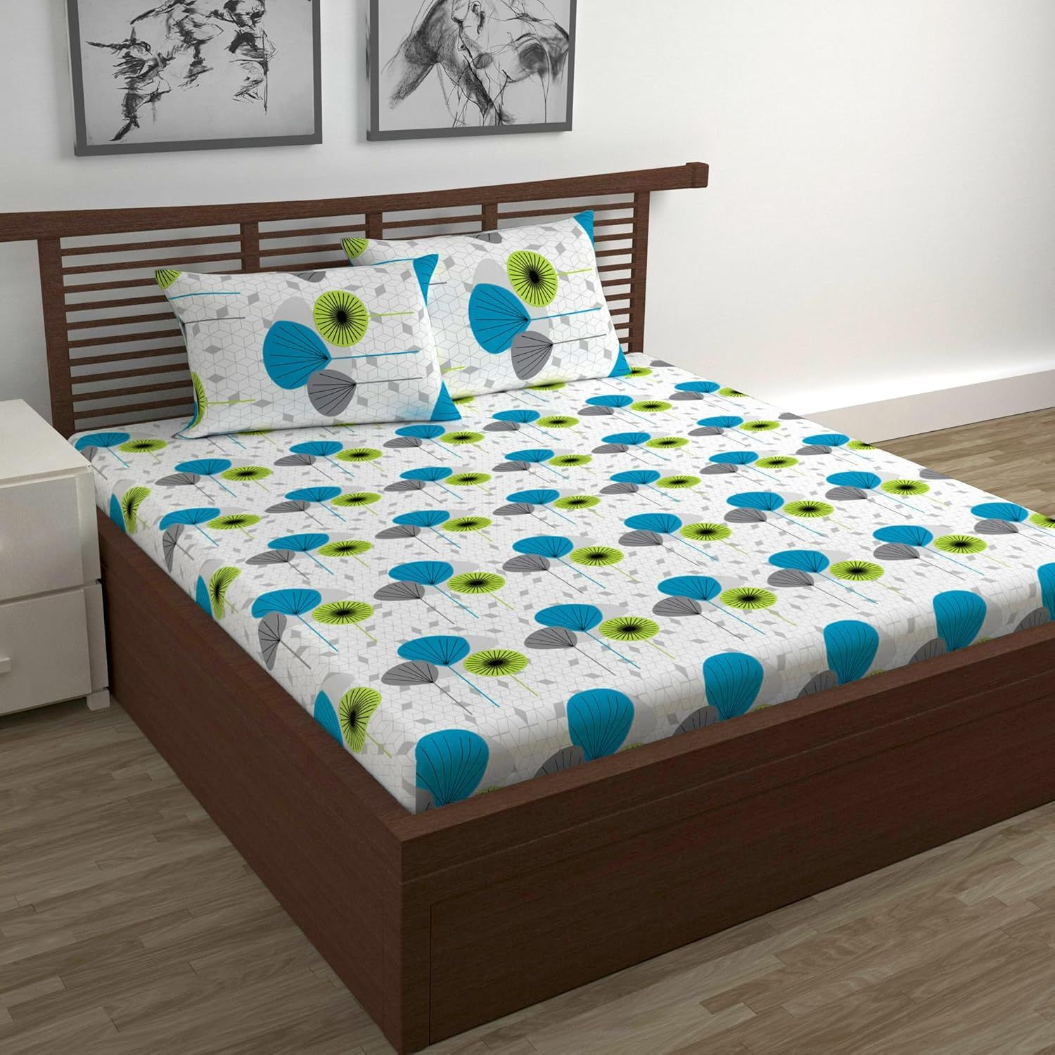 Blue Floral Bedsheet For Double Bed-Double / Blue Atoll / ME1112