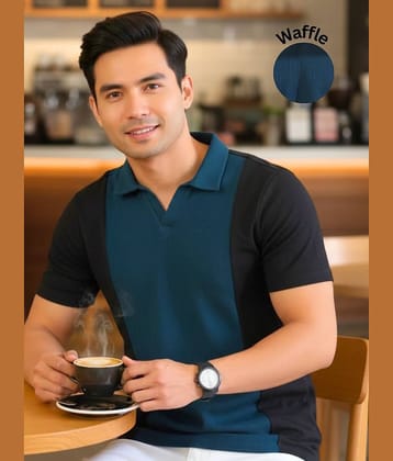 Rigo Men Cotton Regular Fit Colorblock Polo T Shirt ( Black )