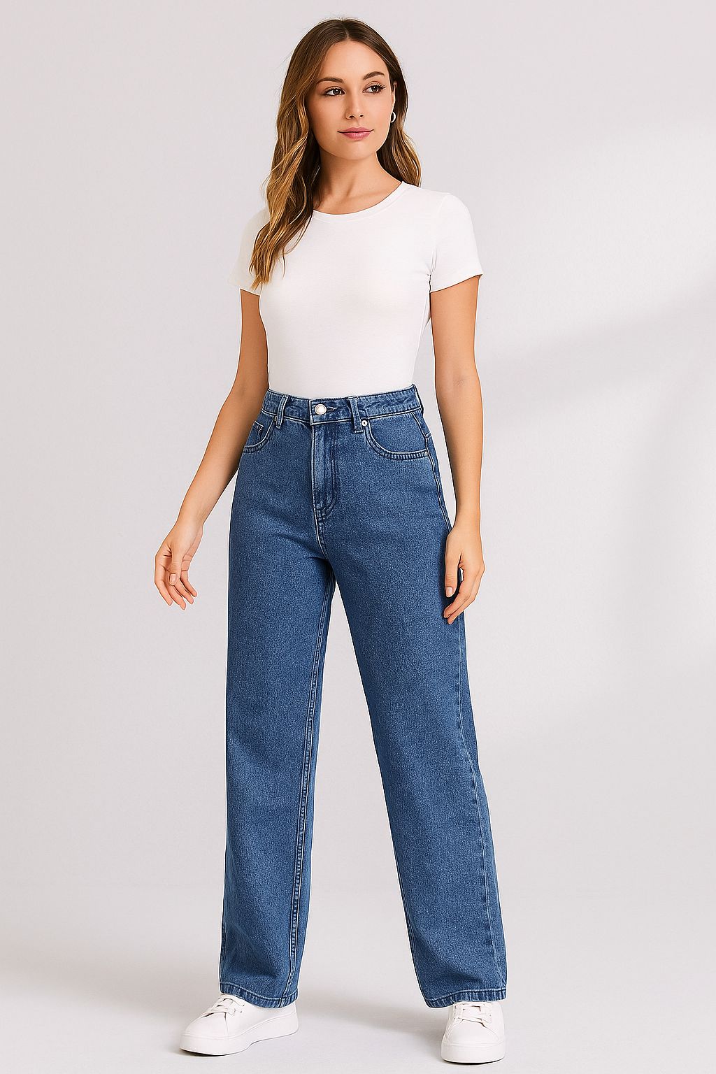 High Rise Relaxed Fit Cotton Lycra Blend Ankle Length Jeans