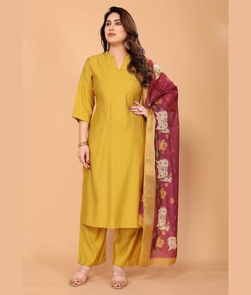 Style Samsara Women Silk Solid Straight Kurti With Pants ( Mustard )