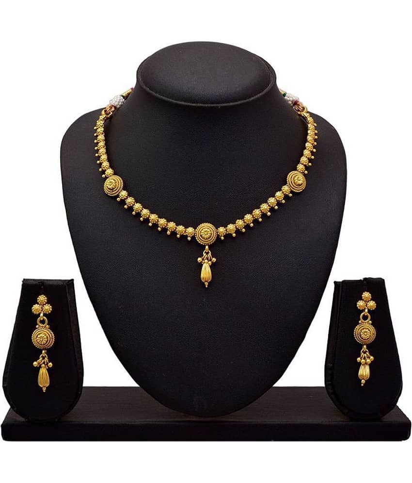 JFL - Jewellery For Less Copper Golden Traditional Gold Plated Necklaces Set