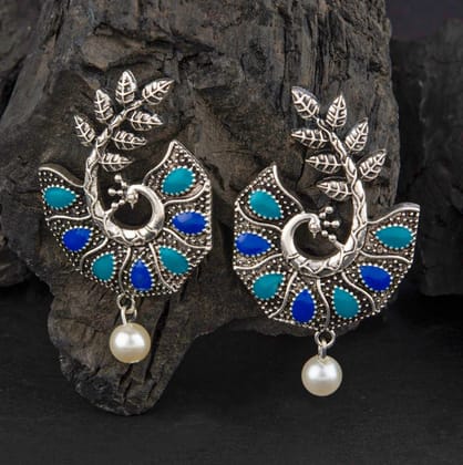 Silver Plated Peacock Designed Dual Enamel Work With Hanging