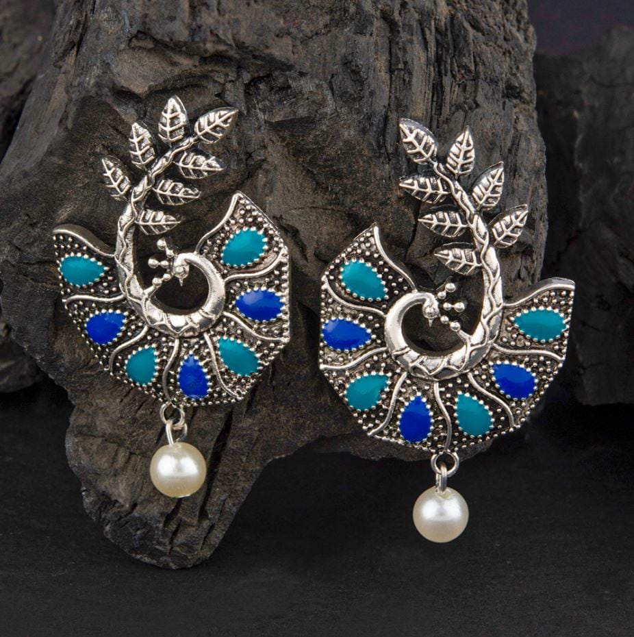 Silver Plated Peacock Designed Dual Enamel Work With Hanging