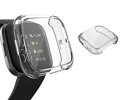 Valente Soft TPU Shockproof Screen & Body Protector Cases Compatible with Fitbit Versa 3/ Sense Only-Transparent