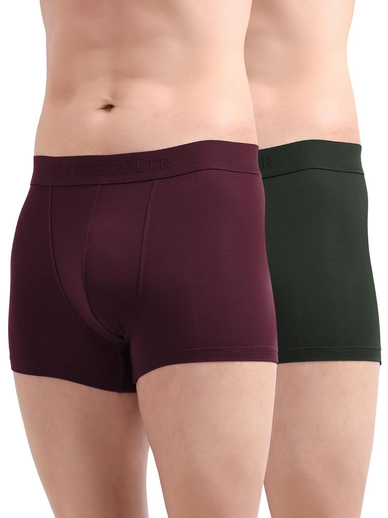 Freecultr Men's Underwear Anti Bacterial Micromodal Airsoft Trunk - Non Itch No Chaffing Sweat Proof - Pack of 2-Avocado Green,Port Wine