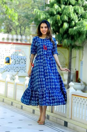 TRADITIONAL BAGRU PRINTBagru Hand Block Printed Cotton One Piece DressAttached Dori with Tussle in Neck Line..