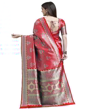 Women's Banarasi Silk Designer Weaving Saree with Unstitched Blouse (Red, 5.50 Mtrs)