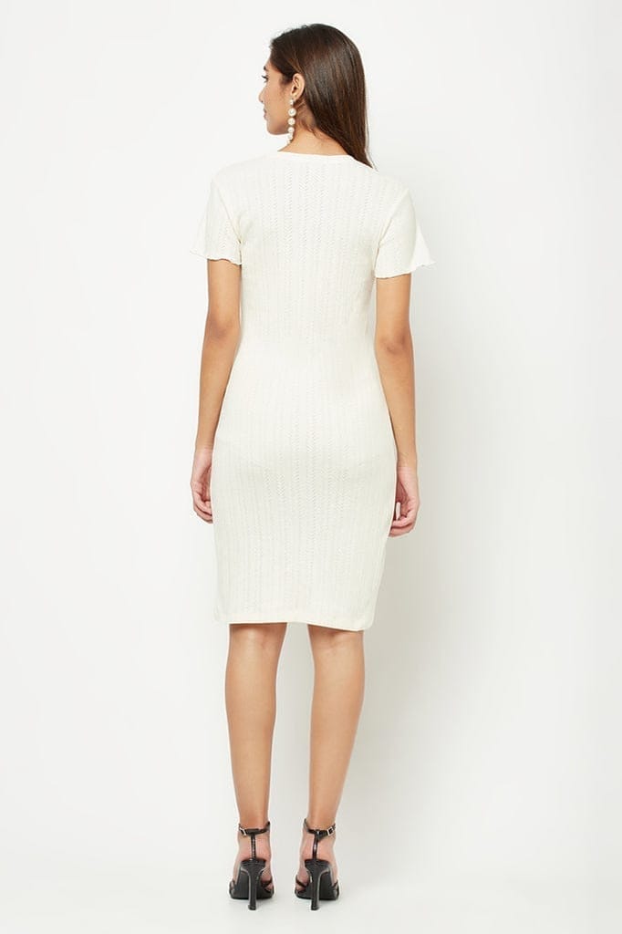 Textured Ivory Slit Dress