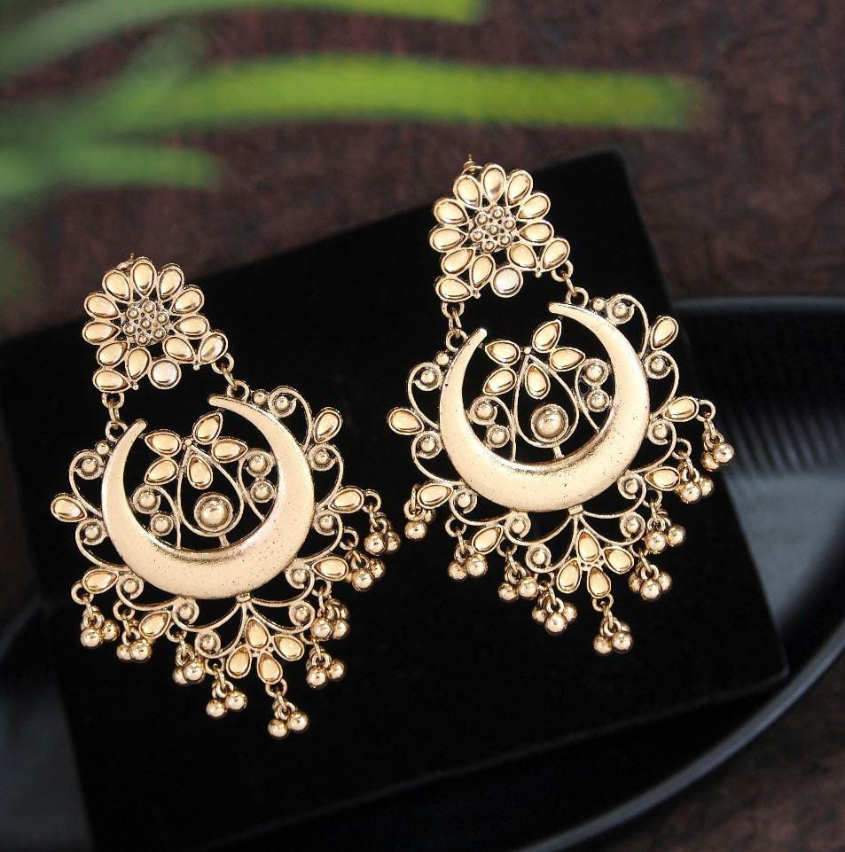 Antique Gold Plated Multicoloured Chandbali Earrings- AER 2788