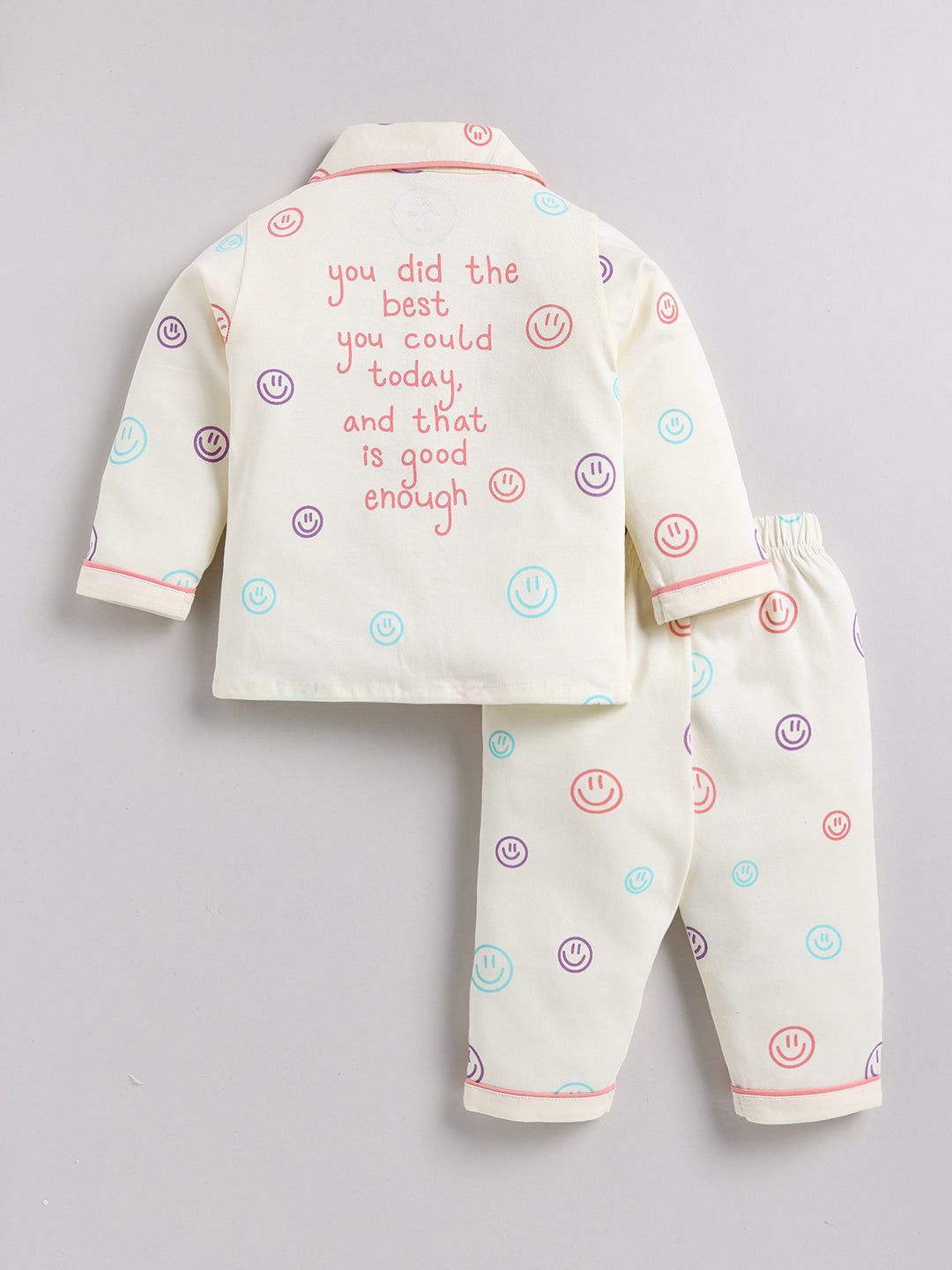 Cream Typography Full sleeve Night Suit-6-9 m