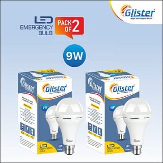 Glister 9W LED Rechargeable AC/DC Inverter Bulb(PACK OF 2)