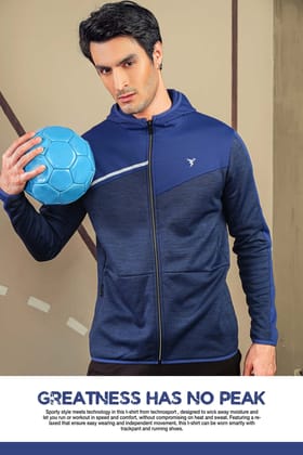Technosport Full Sleeve Dry Fit Melange Hoodie Jacket for Men PL-74 (Royal Blue)-XL