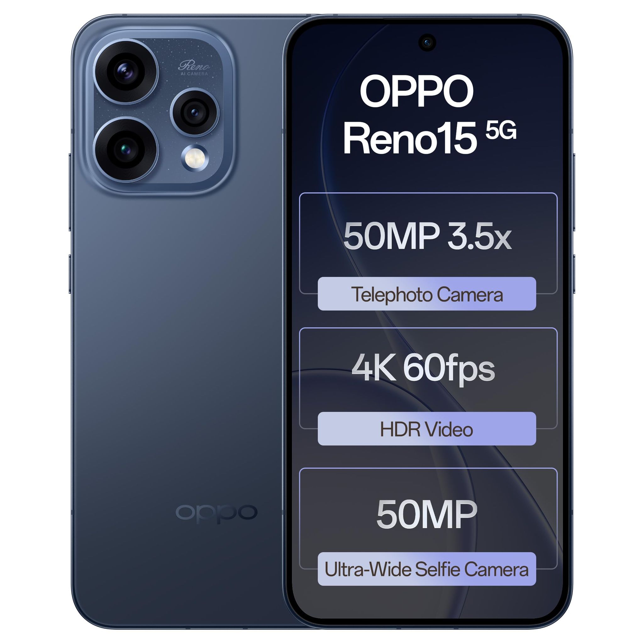 Oppo Reno15 5G (Twilight Blue, 8GB RAM, 256GB Storage) with No Cost EMI/Additional Exchange Offers