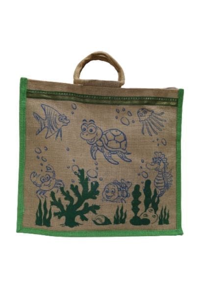 PALAK SAXENA Jute Bag for Shopping - Printed Jute Bag | Eco Friendly Bags for Shopping - Cute & Quirky Collection (Tortoise, Fish - Green) - Handbags | Buy online on ZillyBuy