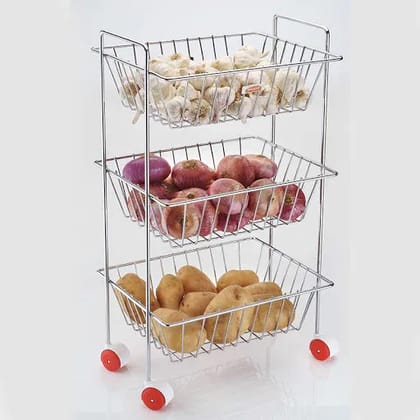 Decent Stainless Steel Fruit & Vegetable 3 Layer Basket | Kitchen Storage Rack | Kitchen Trolley