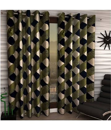 Phyto Home Checks Semi-Transparent Eyelet Door Curtain 7 ft Pack of 4 -Green