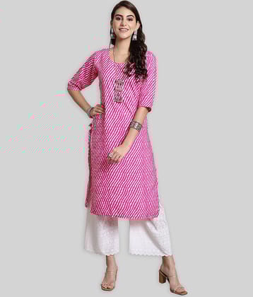 7Threads Crepe Striped Straight Women's Kurti - Pink ( Pack of 1 )