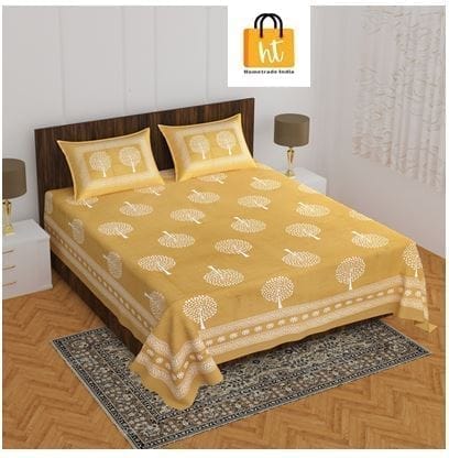3001-Hometrade India-Standard King Size (90*108 Inches) Double Bedsheet With 2 Pillow Cover-RJ-14-Jaipur lining-3118