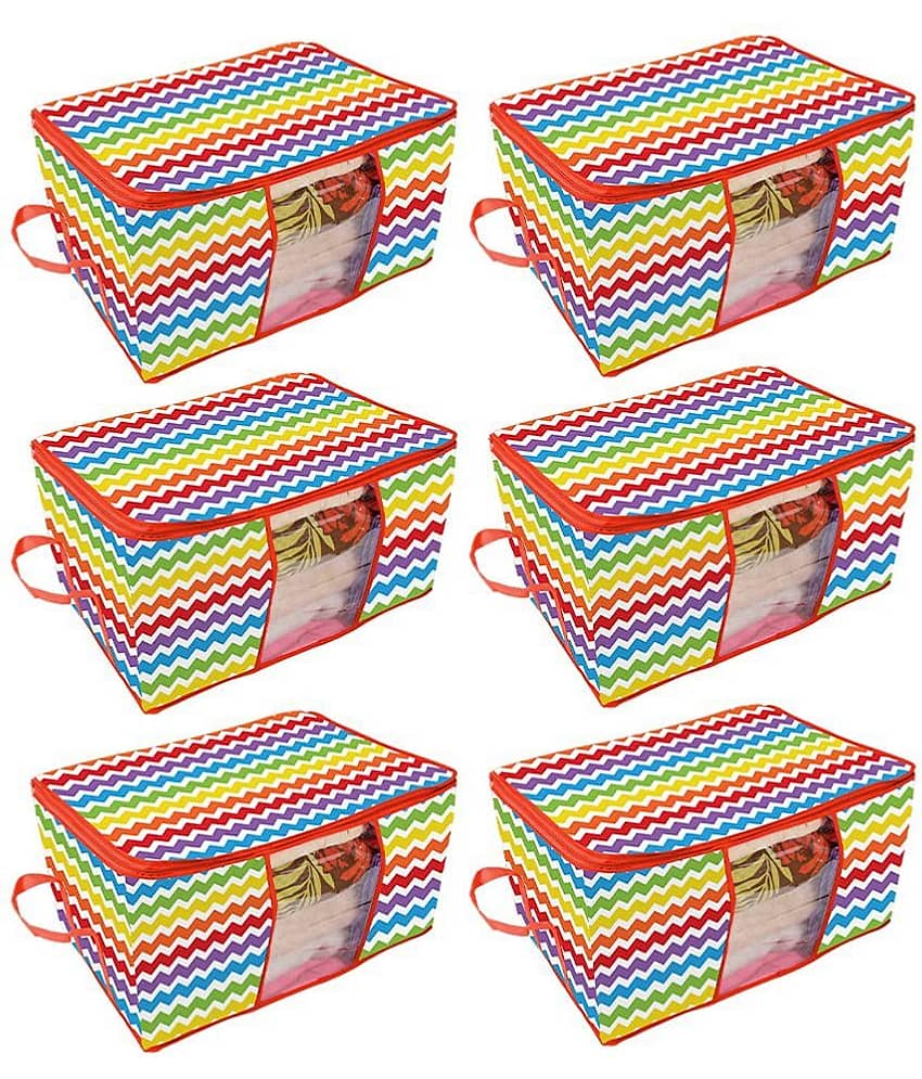 PrettyKrafts Underbed Storage Bag, Storage Organizer, Blanket Cover with Side Handles (Set of 6 pcs) -Trio Blue