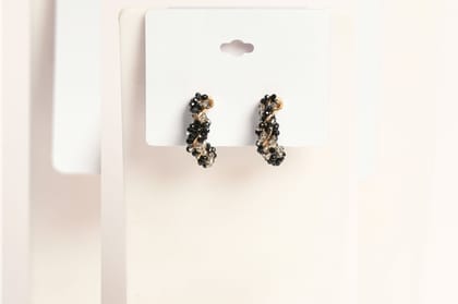 Gold Hoop Creole Earrings-Black