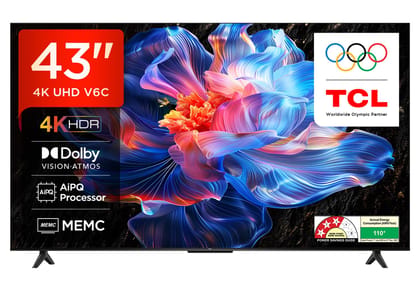 TCL 108 cm (43 inches) Metallic Bezel Less Series 4K Ultra HD Smart LED Google TV 43V6C (Black) TCL 108 cm (43 inches) Metallic Bezel Less Series 4K Ultra HD Smart LED Google TV 43V6C (Black) - Black / 43 inches
