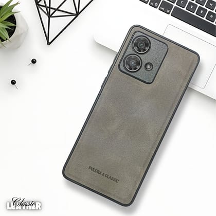 Grey Classic Leather Case for Motorola G84